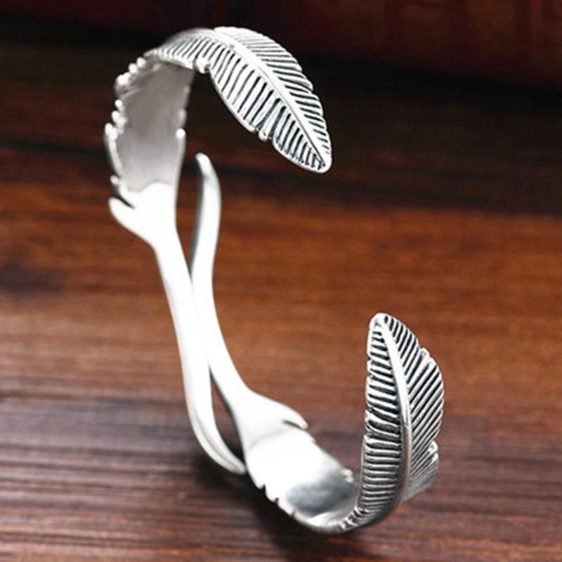 Bracelet Plume Argent Unisexe - Ange Gardien Réglable