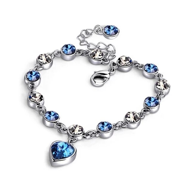 Bracelet Cristal Cœur Océan - Charme Bleu Zirconia