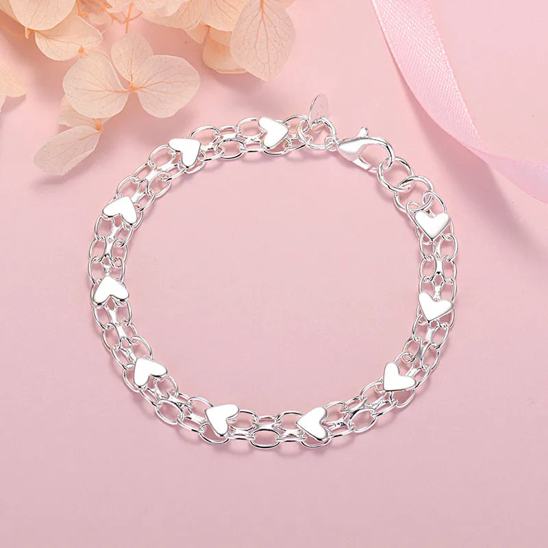 Bracelet Cœur Argent Luxe - Maillons Classiques 20cm