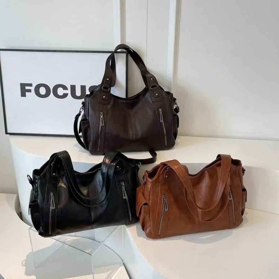 Mia | Élégant Sac Bandoulière Femme en Cuir Végétalien Noir 1