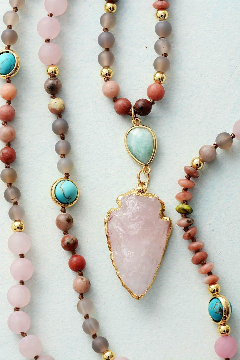 Harmony - Collier en quartz rose, pendentif en pierre rose