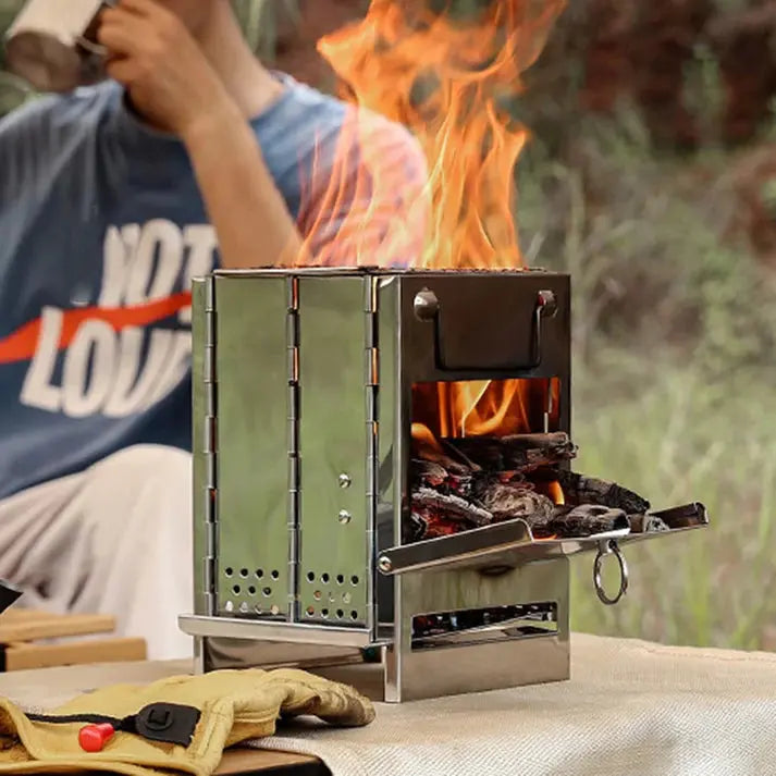 TrailFlame – Poêle à Bois Pliable Inox Stylé