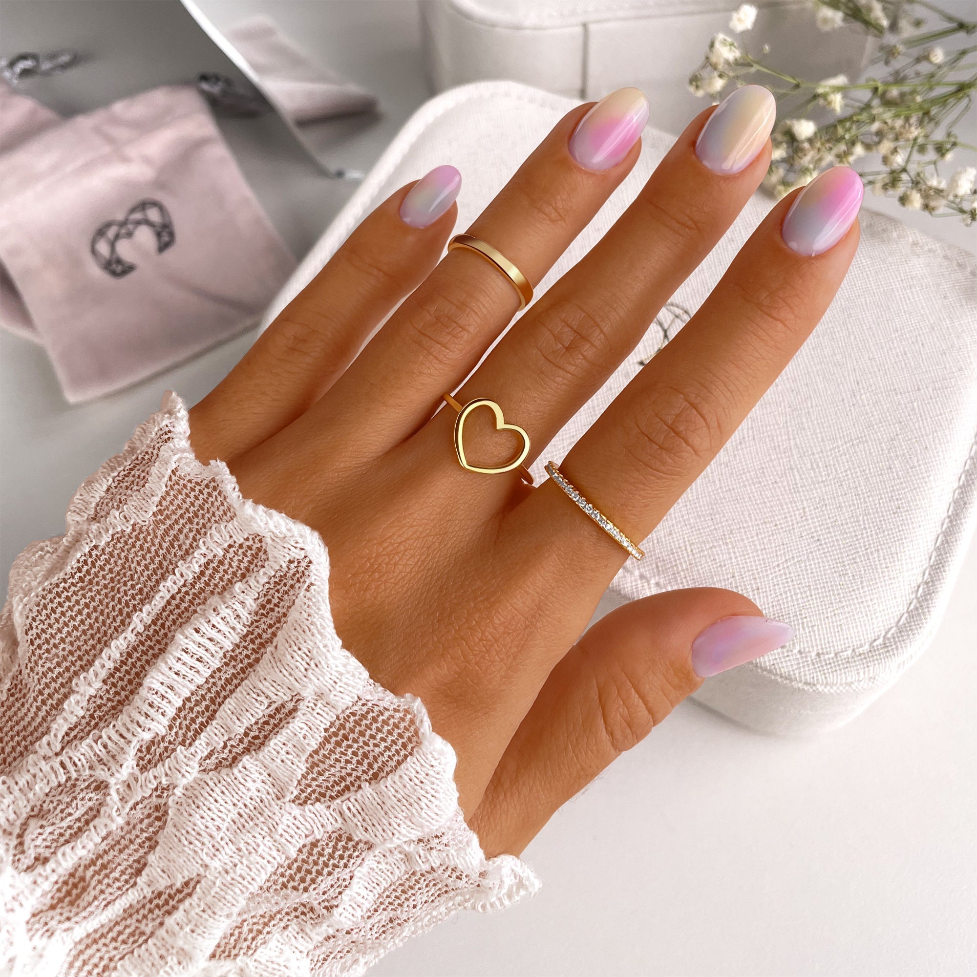 Nadine - Bague large en argent 925 plaqué or 18K, 6 tailles