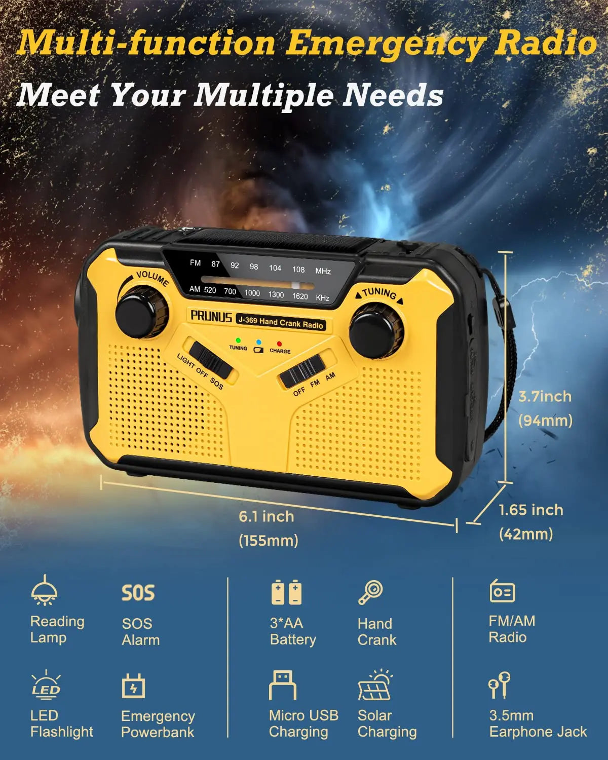 Radio Portable Multifonctionnelle avec Chargement Solaire | Outil Essentiel pour Aventures et Urgences 2