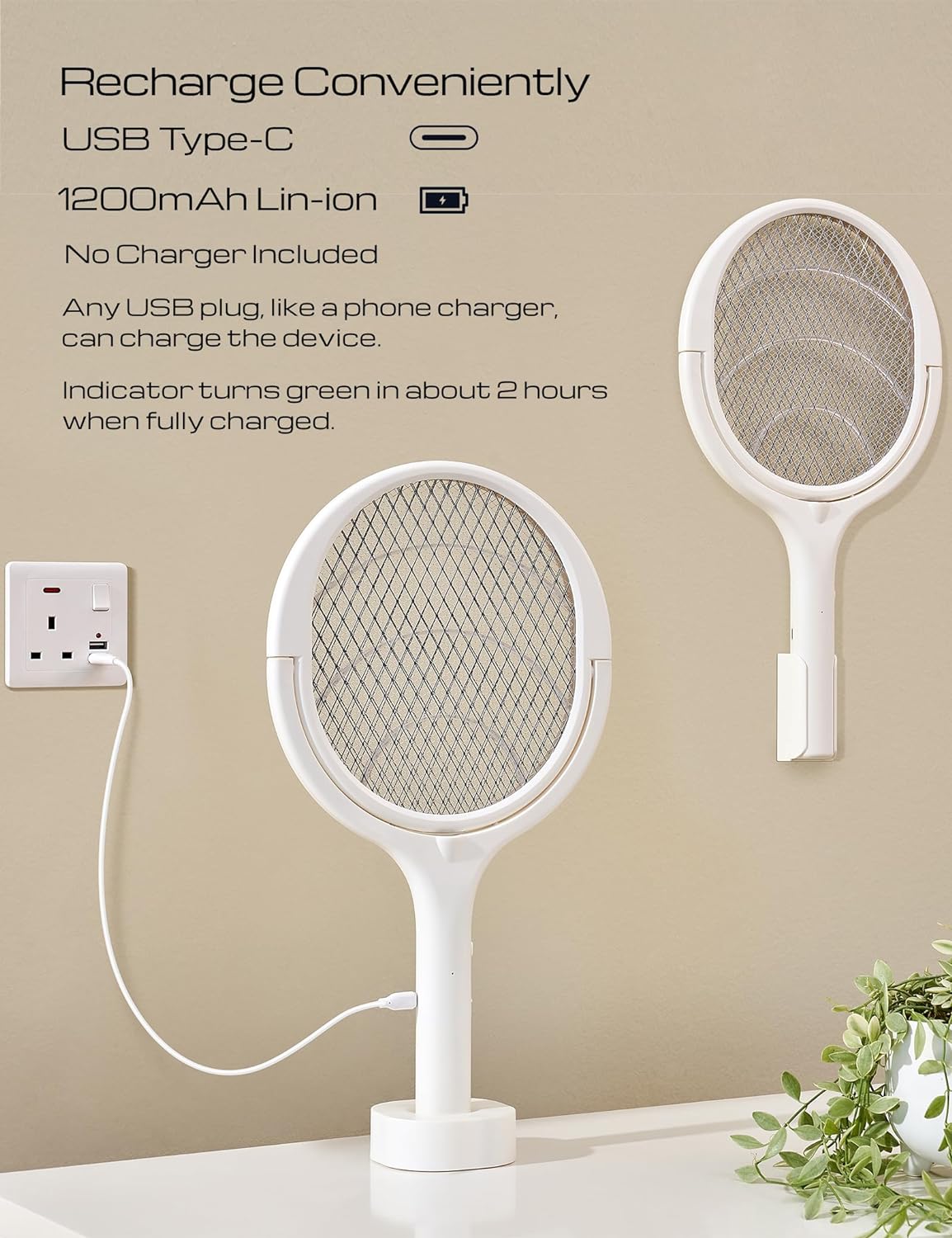 Raquette à Mouches Électrique Rechargeable avec Tête Rotative à 90° | Solution Écologique pour Éliminer les Insectes 3