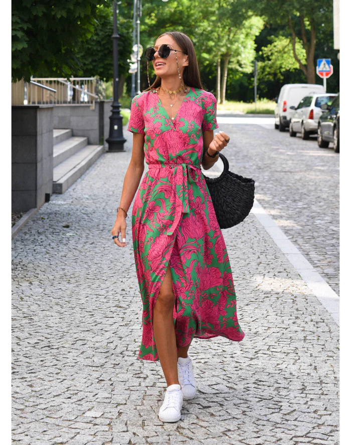 Robe Longue Cache-Cœur Femme - Élégante Robe de Soirée à Pois pour l'Été 3