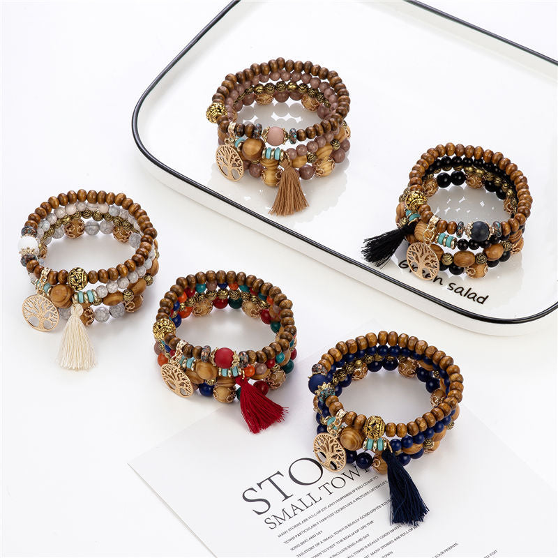 Elowen Bracelet Arbre de Vie Perles – Boho Bois Cuivre