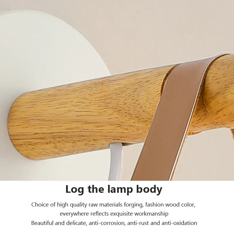 NordicGlow Light - Applique Murale LED en Bois avec Accents en Cuir