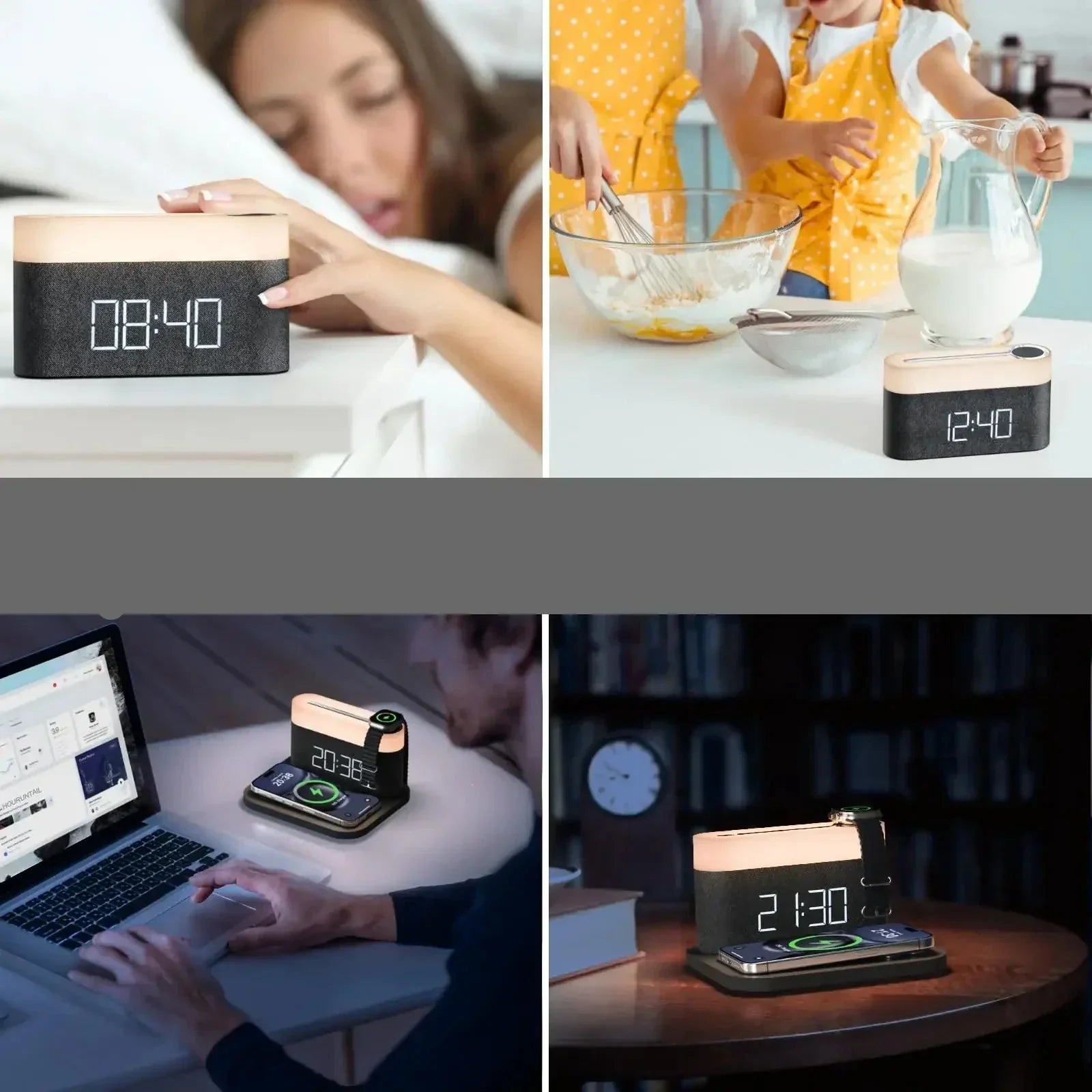 LuxeCharge Pro - Chargeur sans fil 15W avec veilleuse et fonction réveil