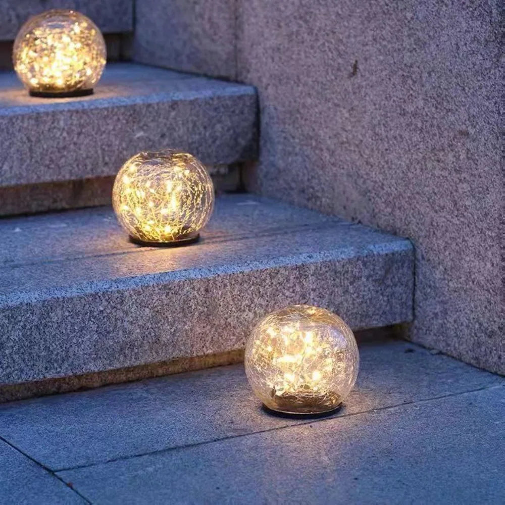SparkleSphere Light - Lampe solaire de jardin en verre craquelé
