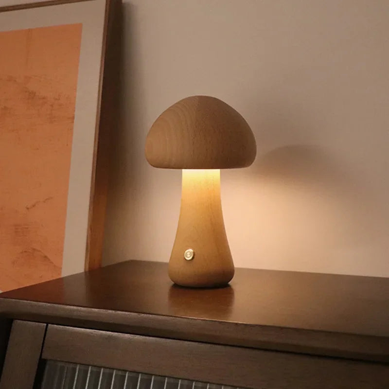 MushWood Lampe – Lampe de Table Champignon en Bois | Éclairage Naturel & Design Scandinave