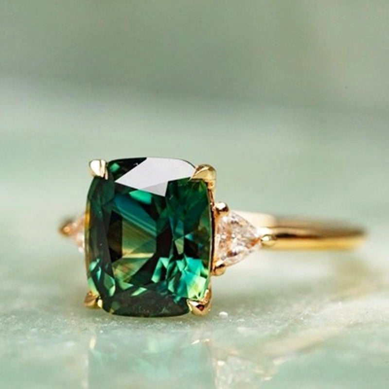Elise - Bague à l'émeraude verte carrée élégante