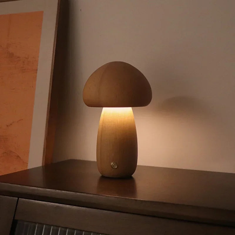 MushWood Lampe – Lampe de Table Champignon en Bois | Éclairage Naturel & Design Scandinave
