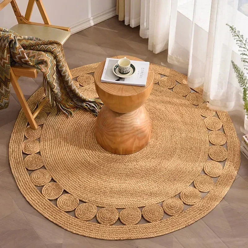 GreenWeave - Tapis Rond Tissé en Fibres Naturelles Durables