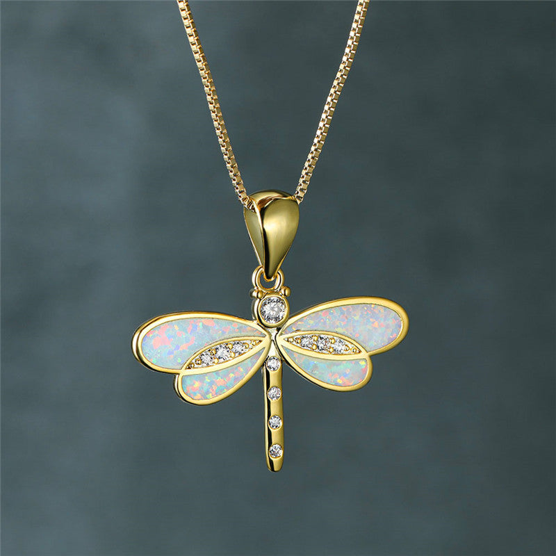 Isolde - Collier libellule doré avec opale