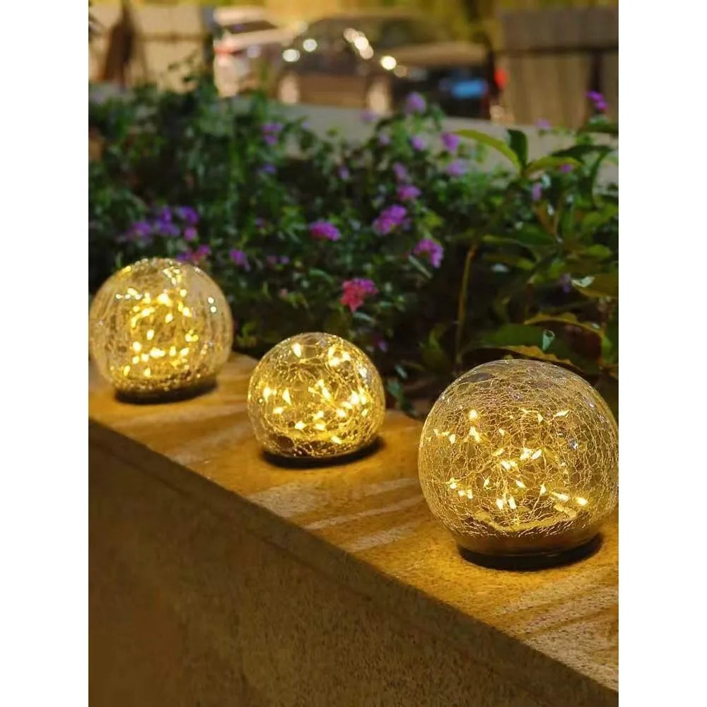 SparkleSphere Light - Lampe solaire de jardin en verre craquelé