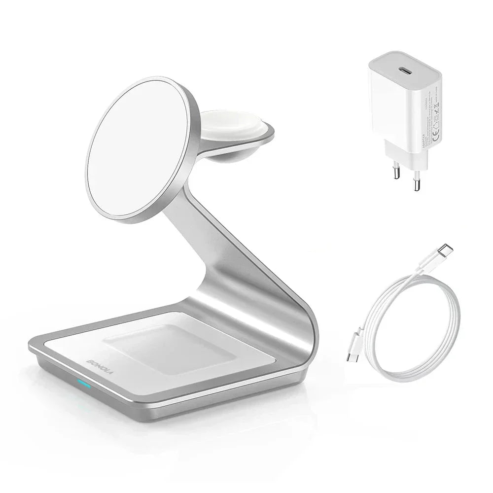 ChargeMaster 3-en-1 - Chargeur sans fil rapide 30W pour iPhone, Apple Watch et AirPods