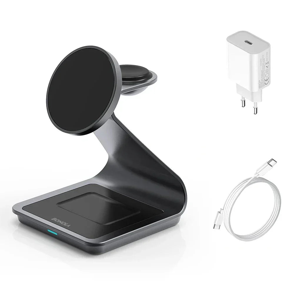 ChargeMaster 3-en-1 - Chargeur sans fil rapide 30W pour iPhone, Apple Watch et AirPods