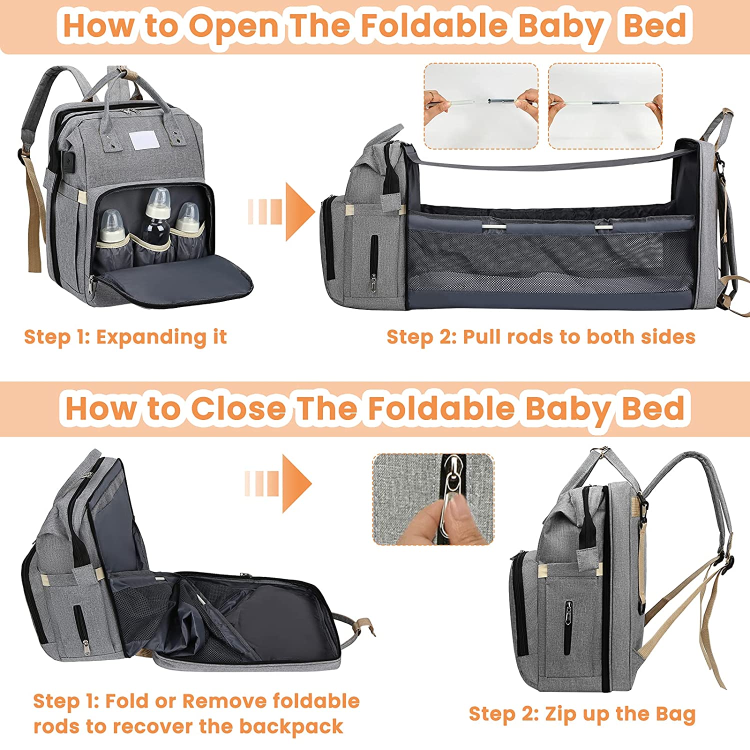 Sac à Langer Beaba | Sac à Dos à Langer avec Berceau Portable | Pratique et Élégant pour Mamans Actives 4