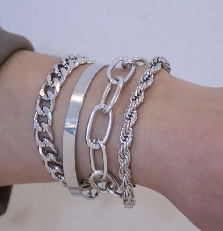 Set 4 Bracelets Élégants - Or ou Argent Acier Inox
