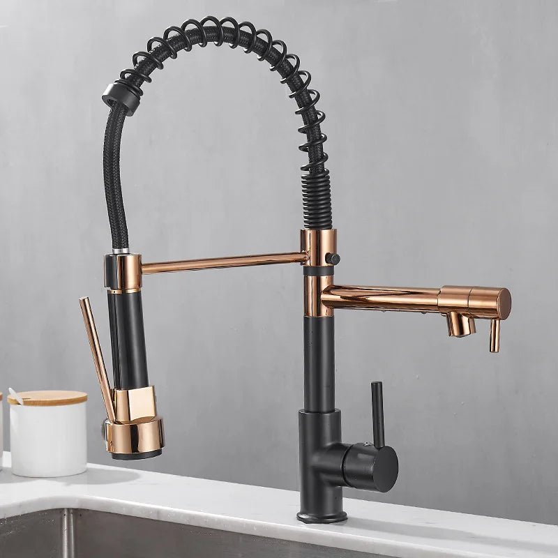 AquaFusion - Robinet de Cuisine Flexible en Laiton Noir et Or