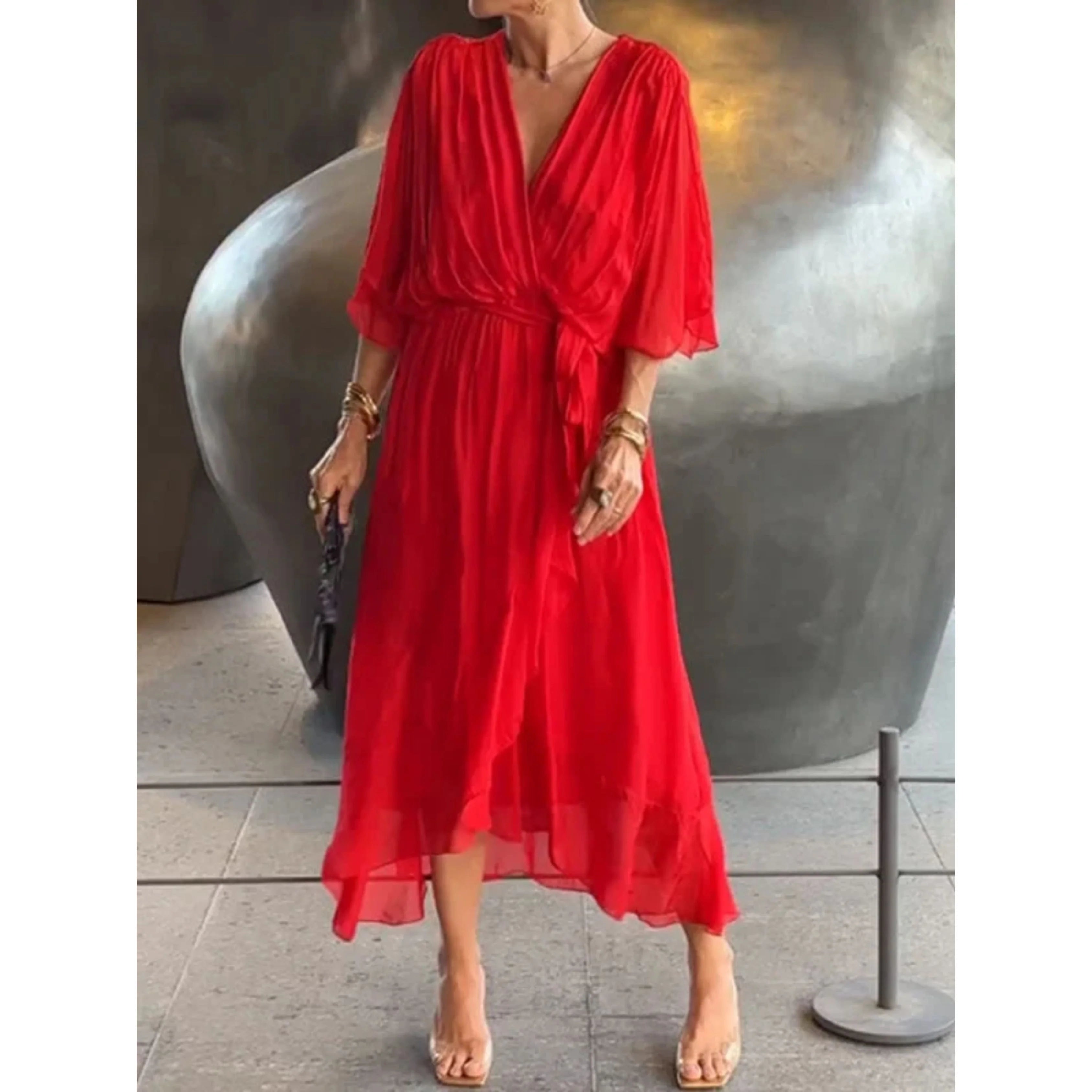 Sophie | Élégante Robe Col V en Mousseline de Soie 2