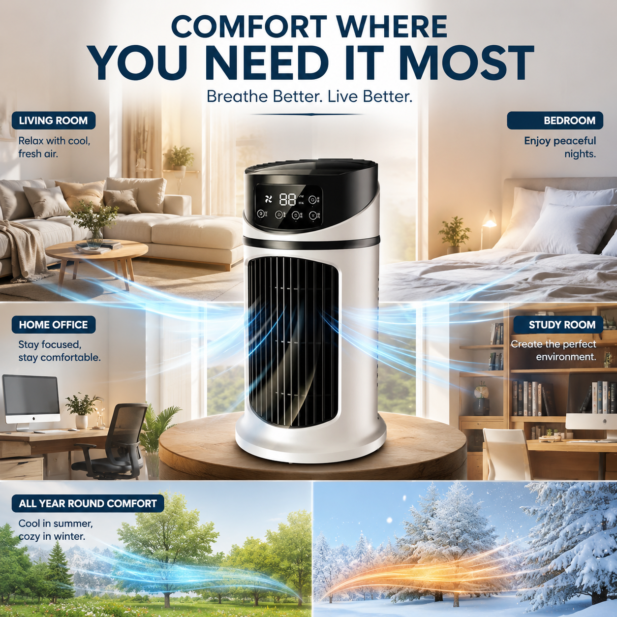 Thermya - Rafraichisseur D'air Cylindrique Sur Socle