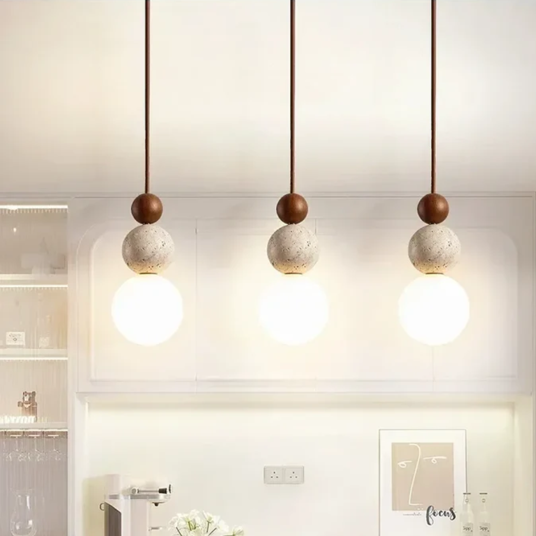 TravertinLuxe | Élégante Suspension Moderne en Bois et Verre Design 1
