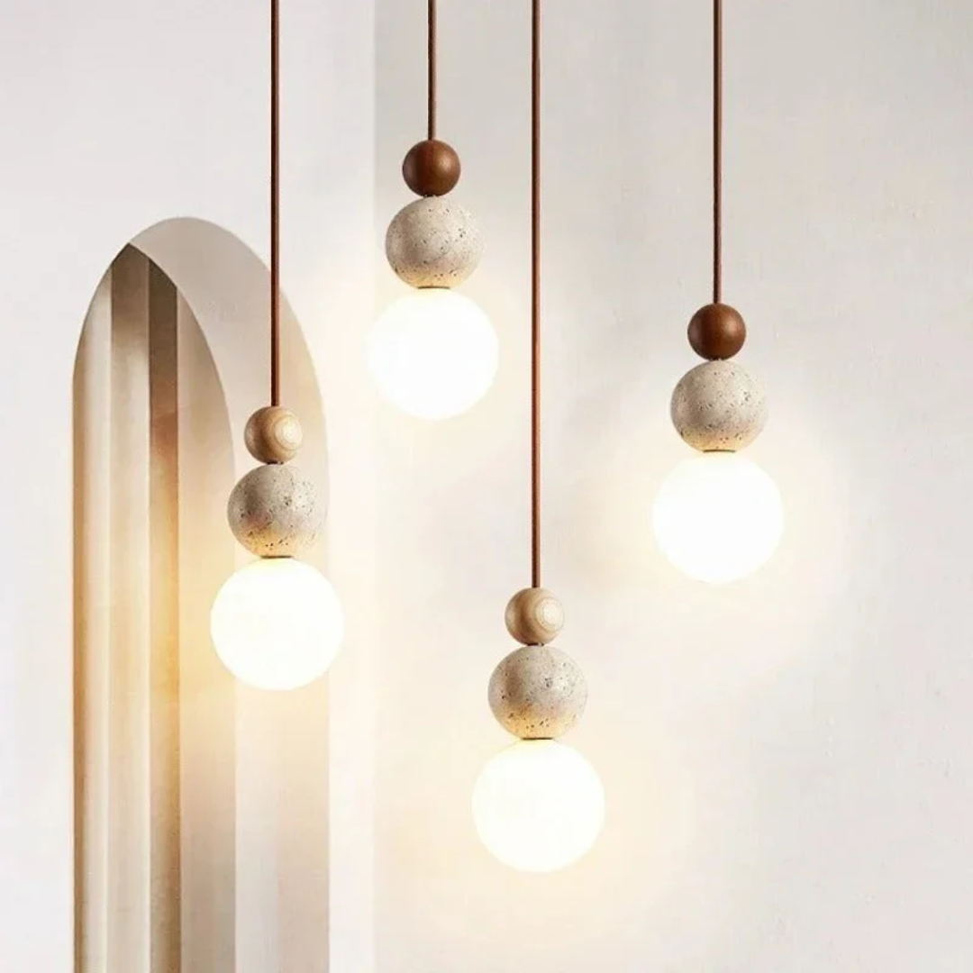 TravertinLuxe | Élégante Suspension Moderne en Bois et Verre Design 4