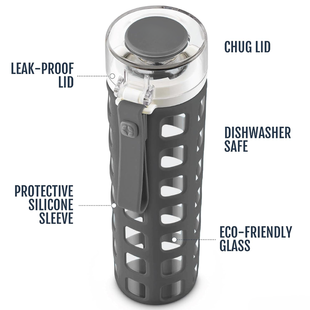 PureSip - Gourde en verre durable avec couvercle flip