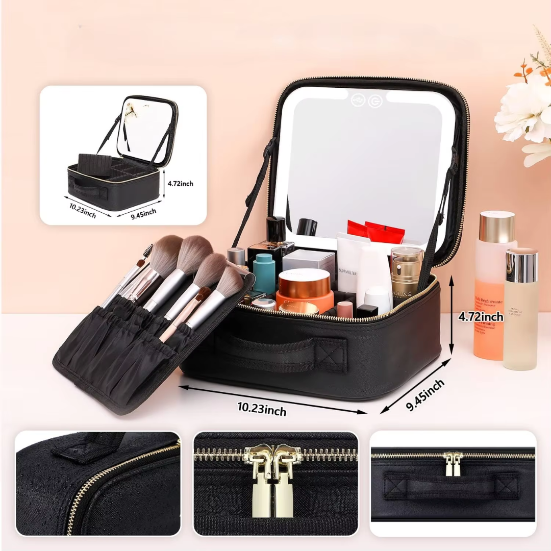 TravelGlow - Organisateur Maquillage Luxe avec Miroir