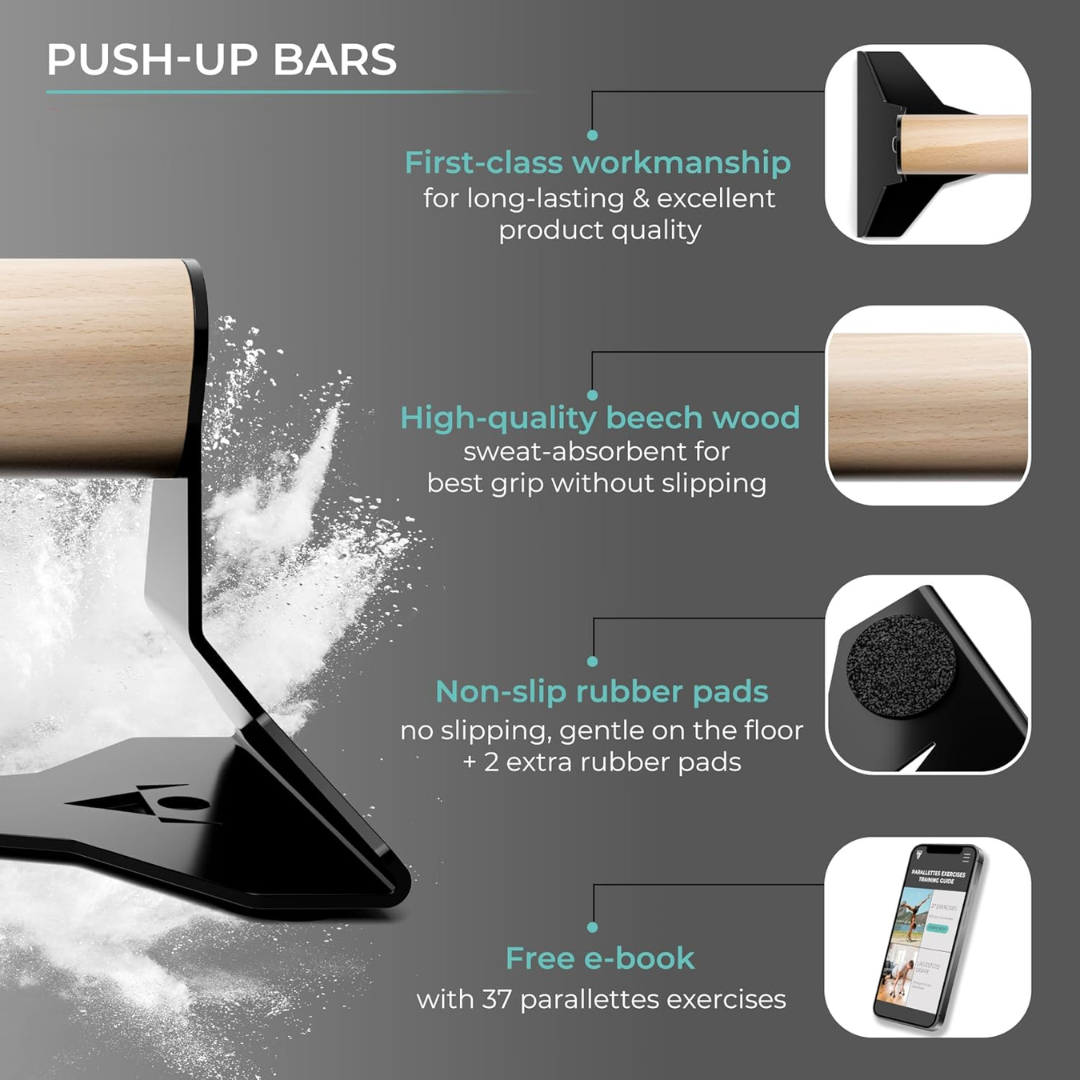 PowerGrip - Parallettes Bois Push-Up Antidérapantes