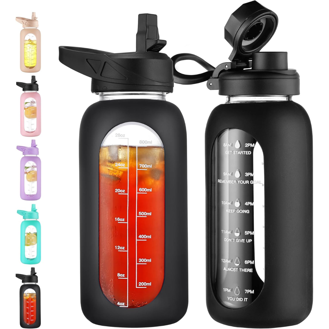 HydroGlow - Gourde Verre Motivation 900ml avec Paille