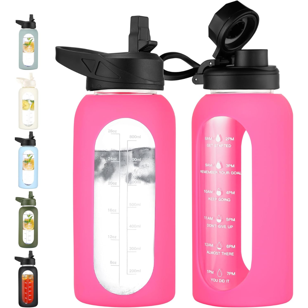 HydroGlow - Gourde Verre Motivation 900ml avec Paille
