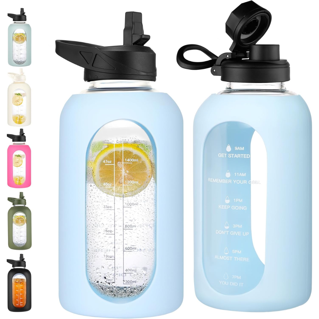 HydroGlow - Gourde Verre Motivation 900ml avec Paille