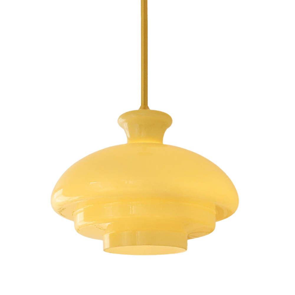 VerreBauhaus | Élégante Suspension Vintage en Verre Jaune Crème 1