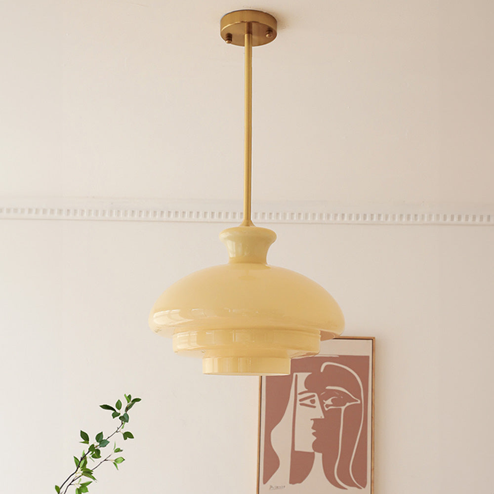 VerreBauhaus | Élégante Suspension Vintage en Verre Jaune Crème 3