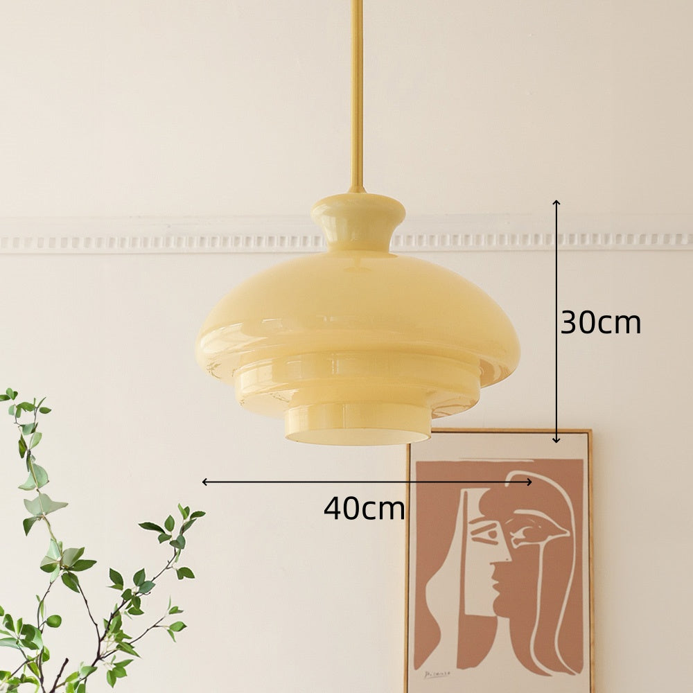 VerreBauhaus | Élégante Suspension Vintage en Verre Jaune Crème 5