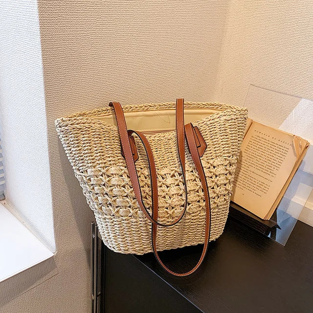 BohoVibe Tote – Sac Bandoulière Élégant en Paille