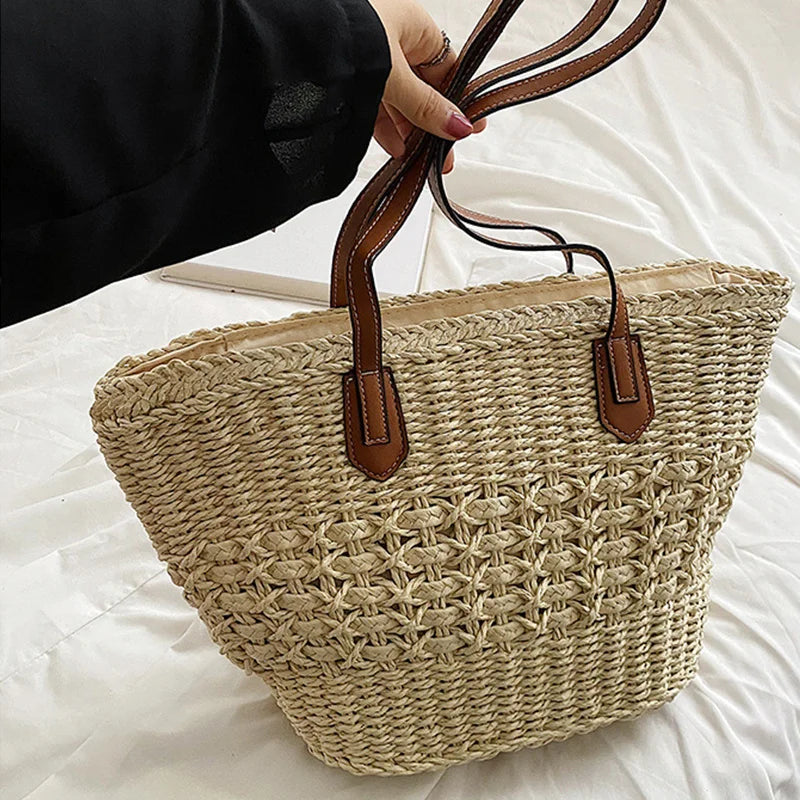 BohoVibe Tote – Sac Bandoulière Élégant en Paille