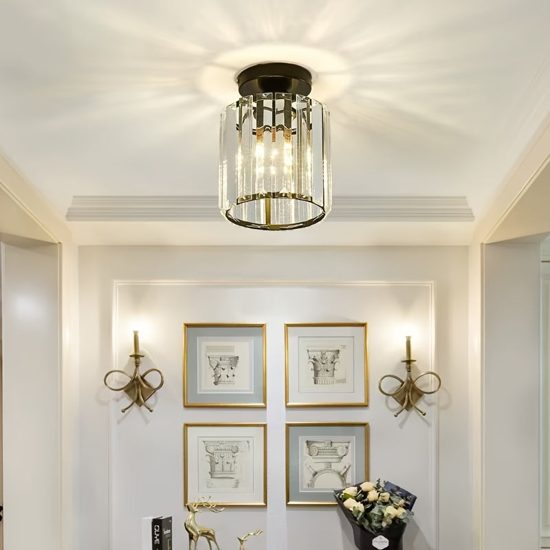 CrystalLuxe - Plafonnier LED noir et or avec cristaux elegants