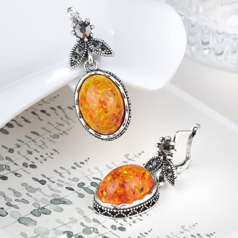 Nora - Boucles d'oreilles fleurs vintage en ambre