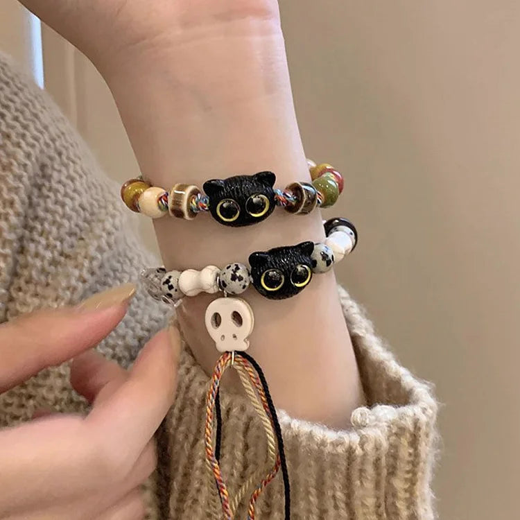 Selina - Bracelet chats et crânes style bohème