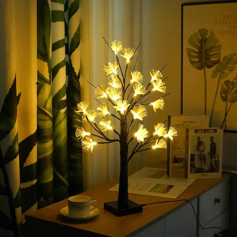 BonsaiGlow Lampe de Table - Arbre à Roses Envoûtant en Fibre Optique