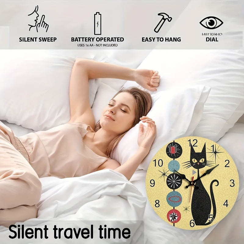 CoolCat - Horloge Murale Silencieuse en Bois Motif Chat