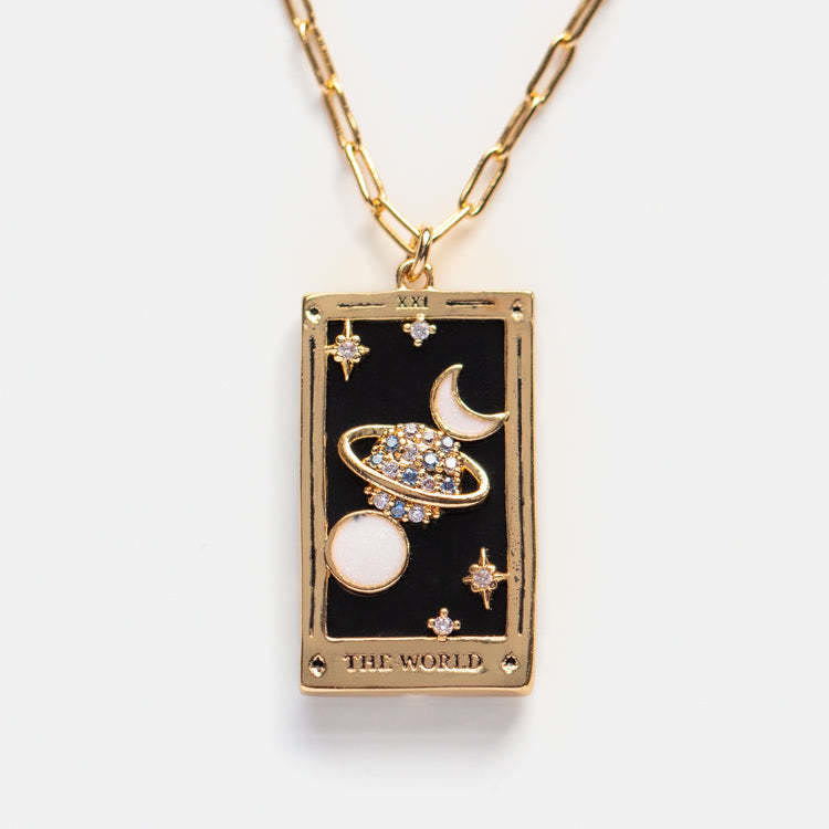 Amara - Collier pendentif tarot doré en zircone