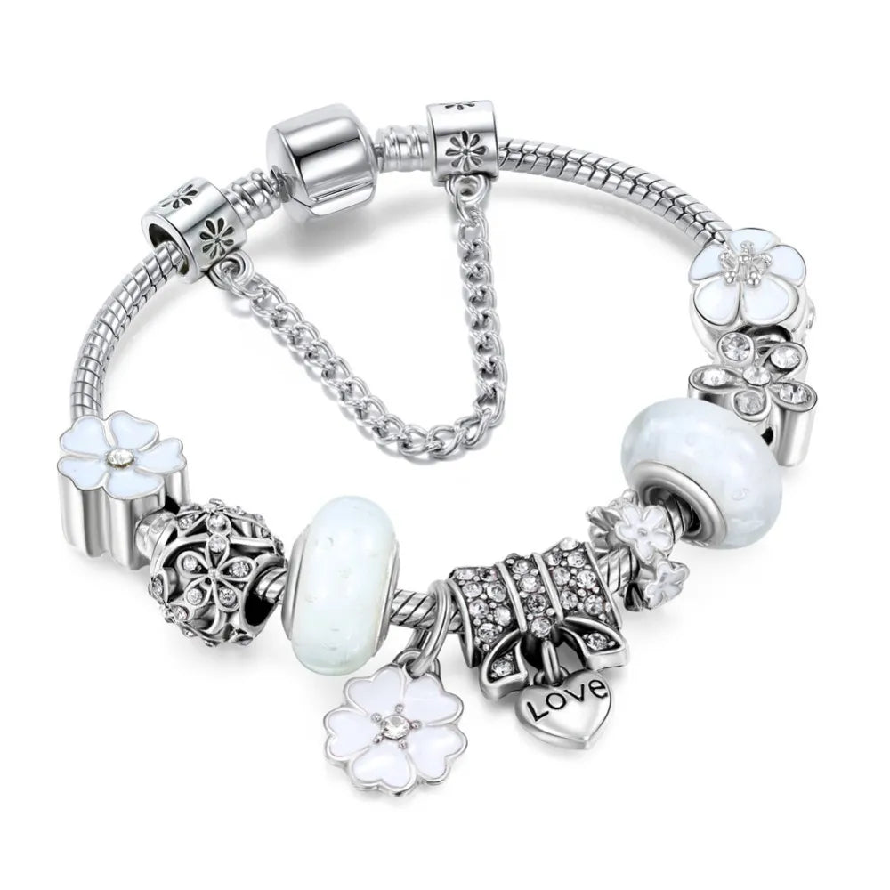 CharmBracelet 925 - Bracelet en argent élégant à fleurs