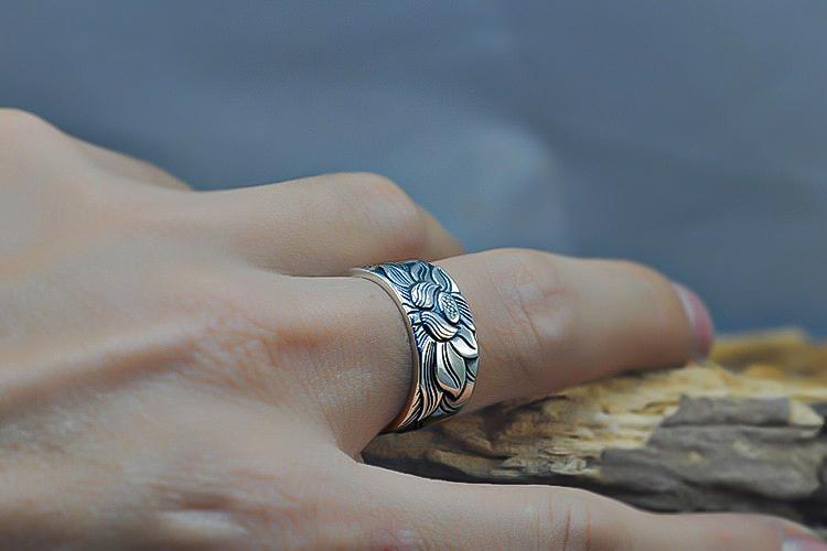 Bague Lotus Sutra Argent 925 Réglable Unisexe