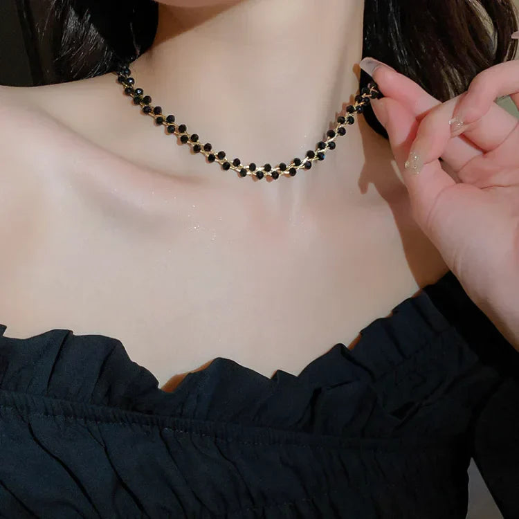 Amira - Collier double rang cristaux et perles de luxe