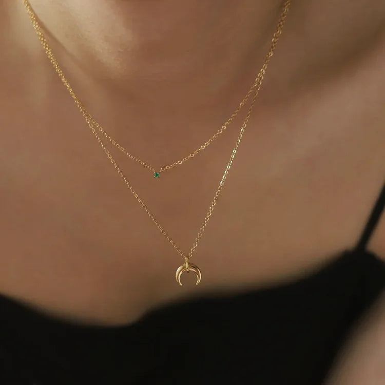 Selina - Collier double croissant diamant vert